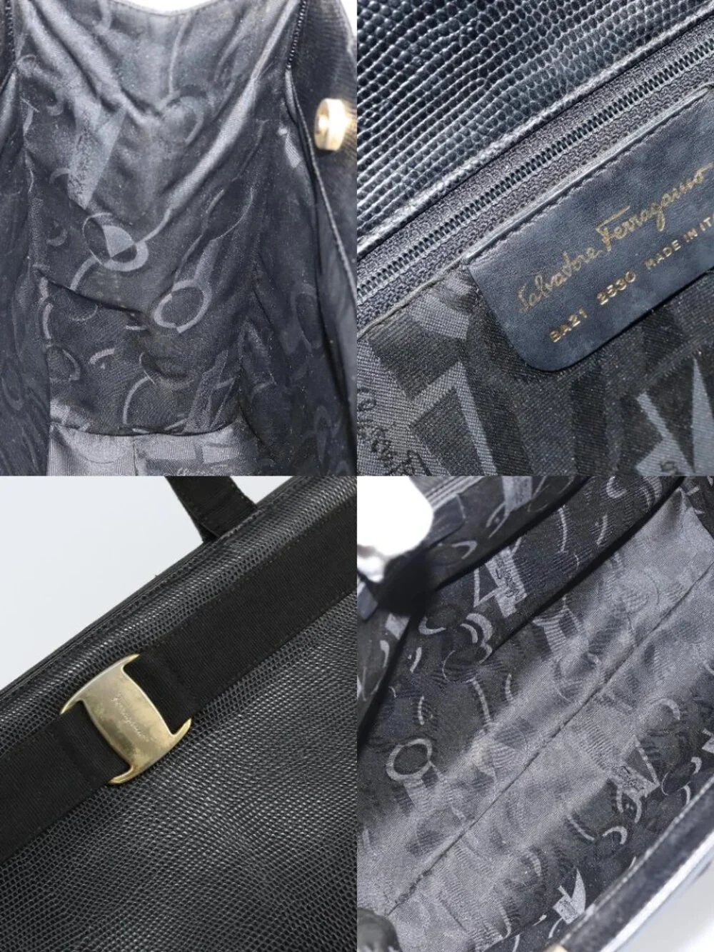 Salvatore Ferragamo Tote Bag Leather Black Gold Auth SW1922